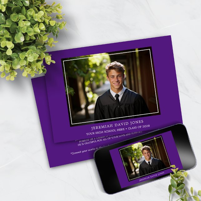 Modern Simple Dark Purple Photo Graduation Invitation (Creator Uploaded)