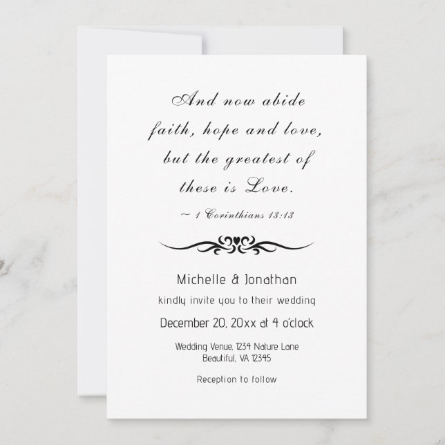 Modern Simple Design Bible Verse Christian Wedding Invitation (Front)