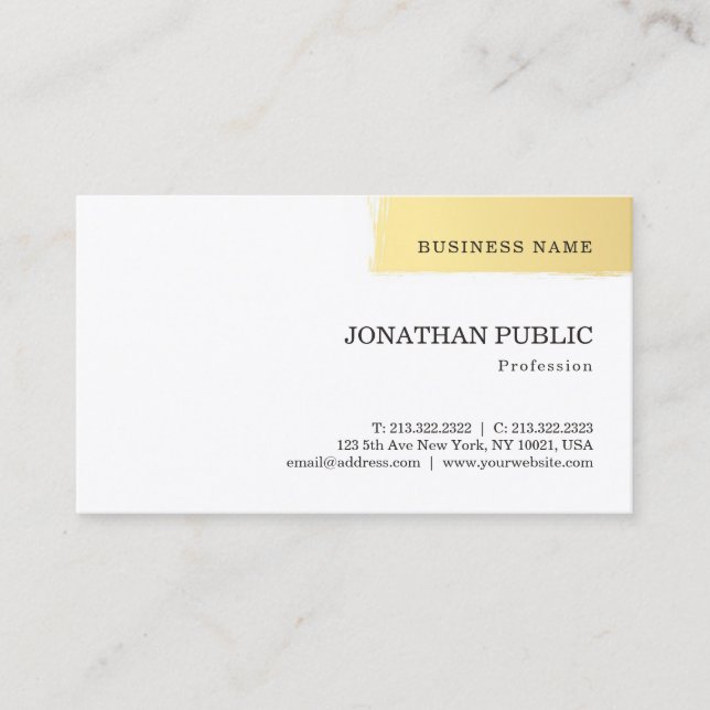 Modern Simple Design Elegant Gold White Template Business Card (Front)