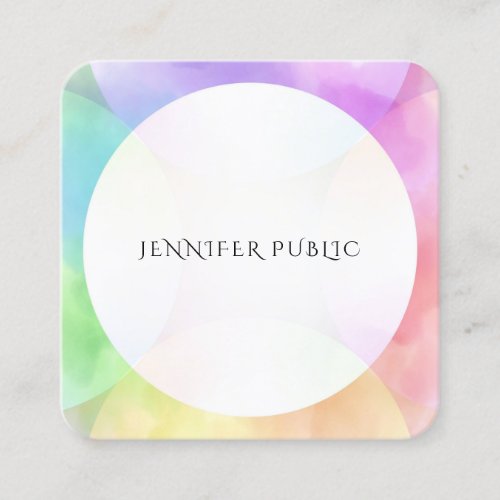 Modern Simple Design Elegant Watercolor Template Square Business Card