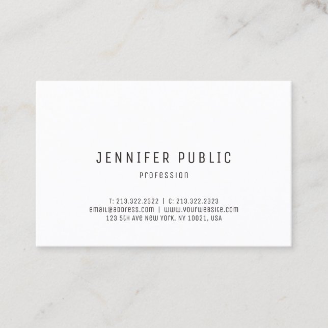 Modern Simple Design Trendy Elegant White Template Business Card (Front)