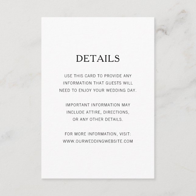 Modern Simple Details Black and White Wedding Enclosure Card (Front)