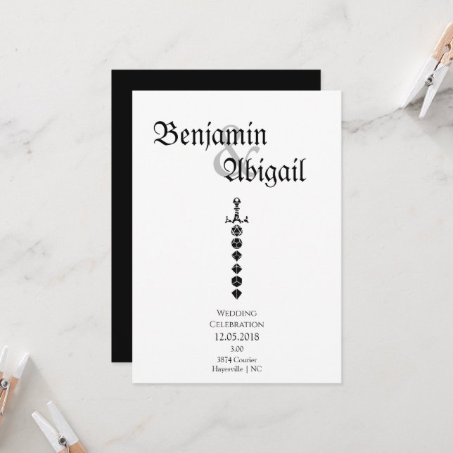 Modern Simple Dice Sword Dragons Gamer Invitation (Front/Back In Situ)