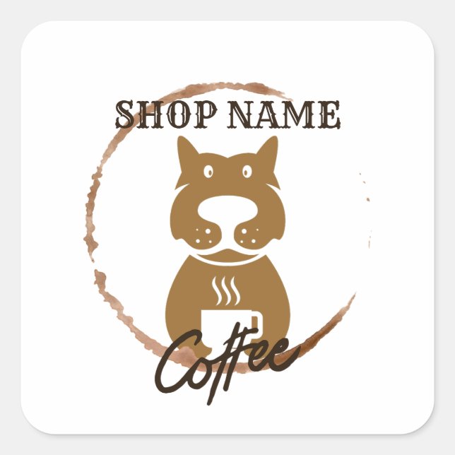 Modern Simple Dog Cafe Coffee Shop Square Sticker (Front)