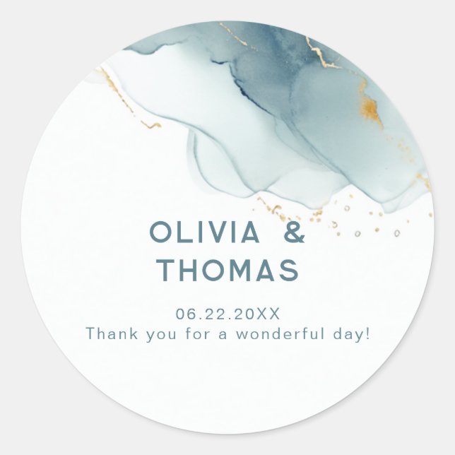 Modern Simple Dusty Blue Beach Wedding Thank You Classic Round Sticker (Front)