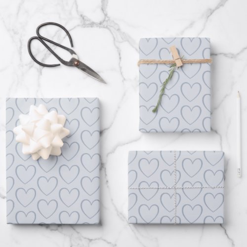 Modern Simple Dusty Blue Cute Heart Pattern  Wrapping Paper Sheets