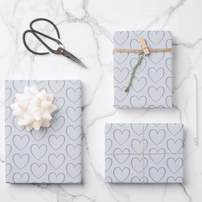 Modern Simple Dusty Blue Cute Heart Pattern  Wrapping Paper Sheets (Front)