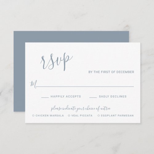 Modern Simple Dusty Blue Elegant Wedding RSVP Card