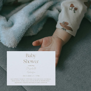 Modern & Simple Dusty Blue & Gold Baby Shower  Invitation