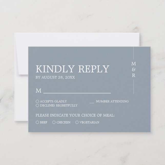 Modern Simple Dusty Blue Monogram Wedding RSVP Card (Front)