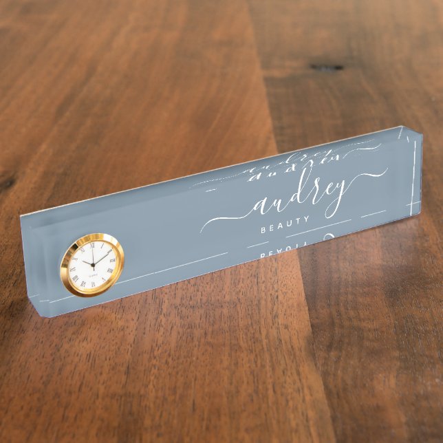modern Simple dusty blue Signature Typography Desk Name Plate (Side)