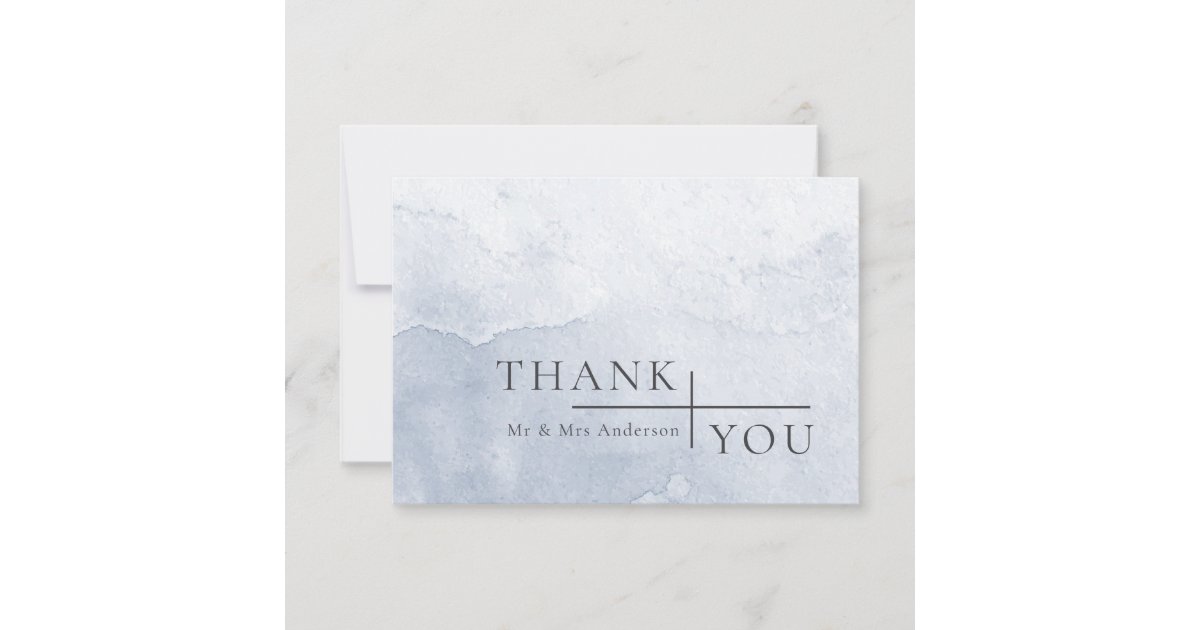 Modern Simple Dusty Blue Watercolor Wedding Thank You Card | Zazzle