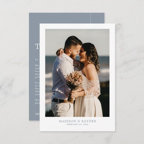 Modern Simple Dusty Blue with Photo Wedding Thank You Card