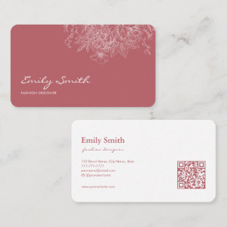 Modern Simple Dusty Pink Flower Line Art QR Code Business Card