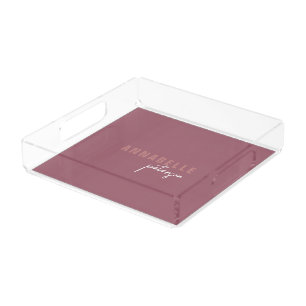 Modern Simple Dusty Rose Minimal Script Acrylic Tray