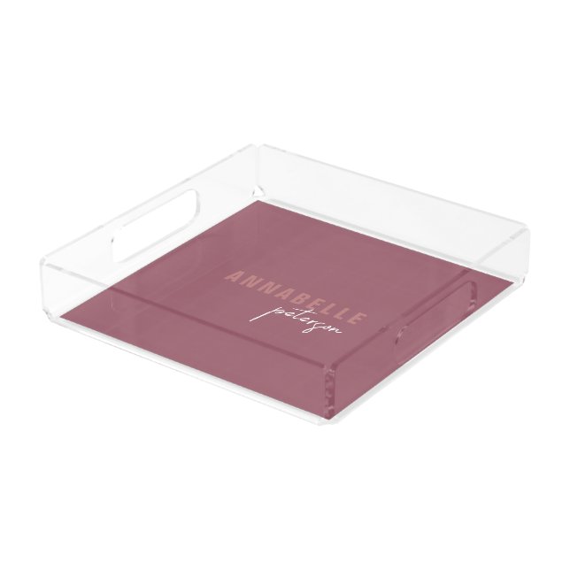 Modern Simple Dusty Rose Minimal Script Acrylic Tray (Angled)