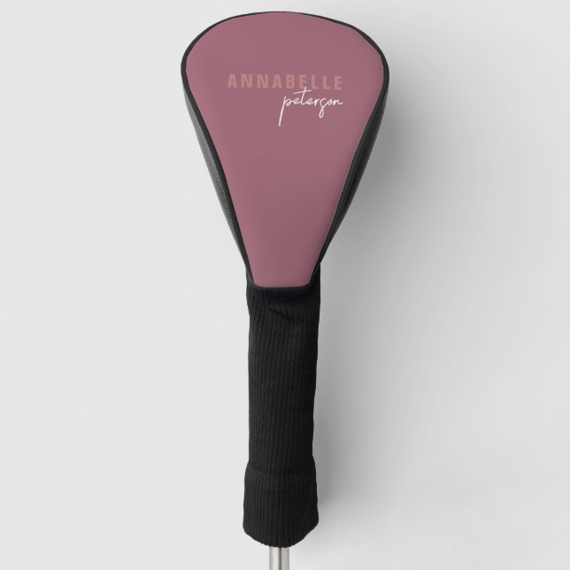 Modern Simple Dusty Rose Minimal Script Golf Head Cover (Front)