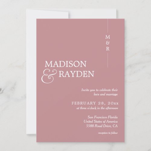 Modern Simple Dusty Rose Monogram Photo Wedding Invitation