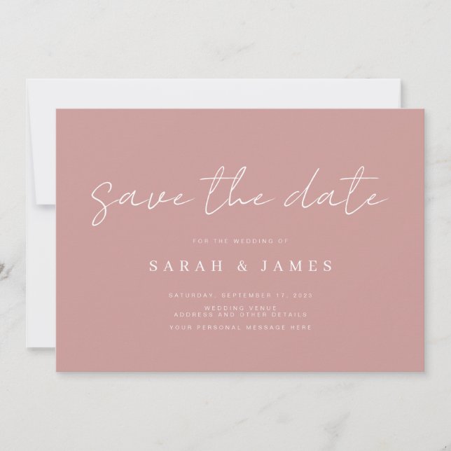 Modern Simple Dusty Rose Wedding Save the Date (Front)