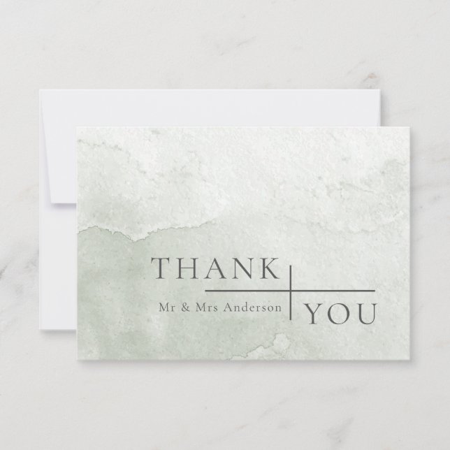 Modern Simple Dusty Sage Watercolor Wedding Thank You Card (Front)