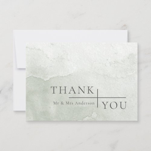 Modern Simple Dusty Sage Watercolor Wedding Thank You Card