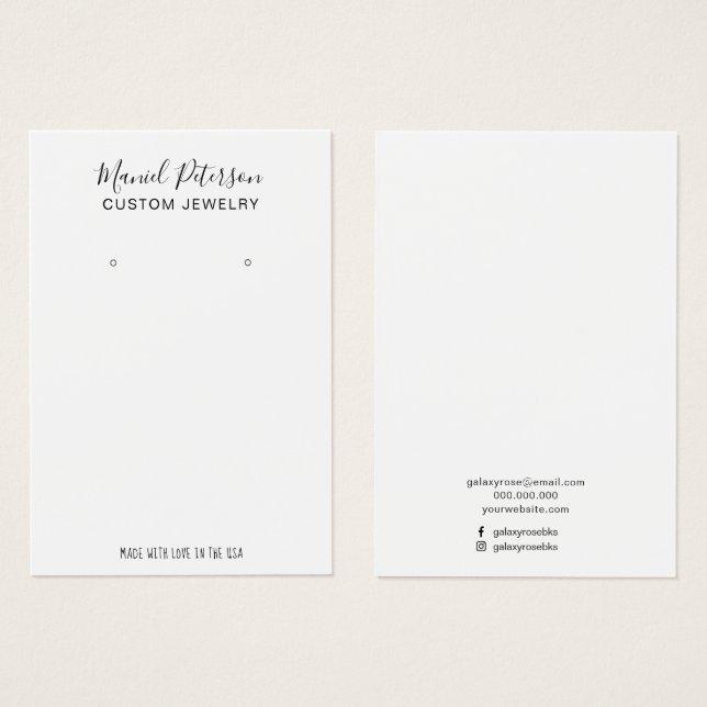 Modern Simple Earring Jewelry Display Card (Front & Back)