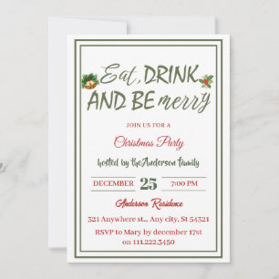 Modern simple Eat Drink Be Merry Christmas Party Invitation