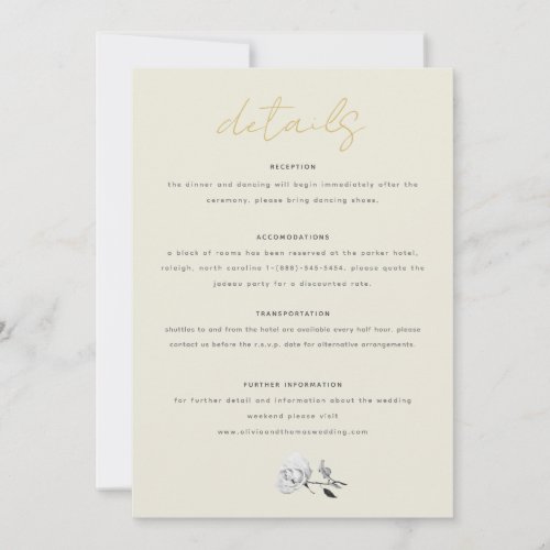 Modern Simple Ecru Wedding Details Enclosure Card