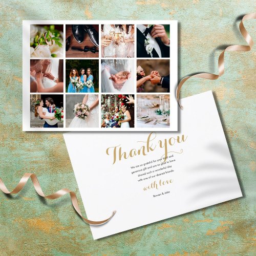 Modern Simple Elegant 12 Photo Collage Wedding Thank You Card