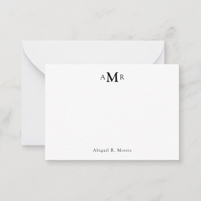 Modern Simple Elegant 3 Monogram Initial Business Note Card (Front)