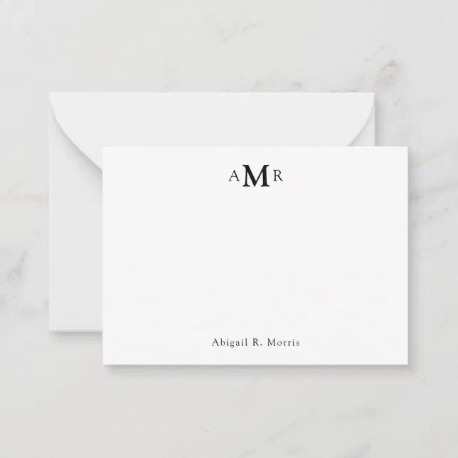 Modern Simple Elegant 3 Monogram Initial Business Note Card | Zazzle