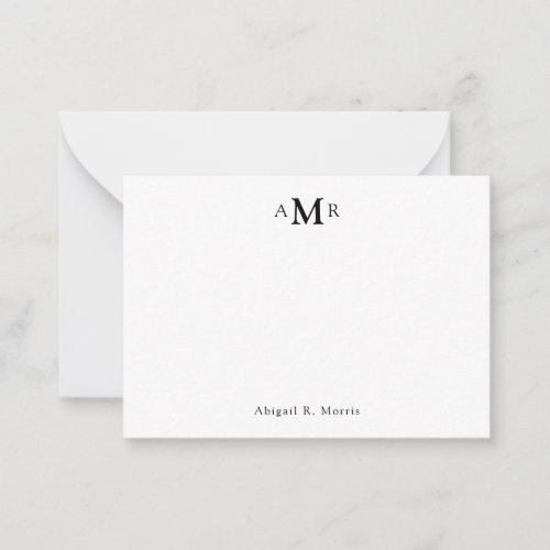 Modern Simple Elegant 3 Monogram Initial Business Note Card