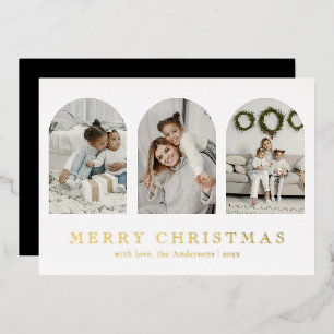 Modern Simple Elegant Arch Photo Collage Christmas Foil Holiday Card