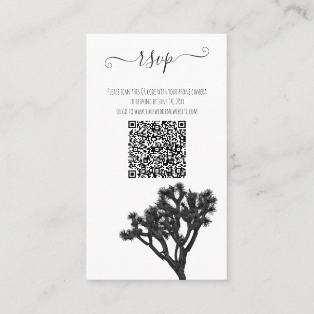 Modern Simple Elegant B&W Joshua Tree QR Code Enclosure Card (Front)
