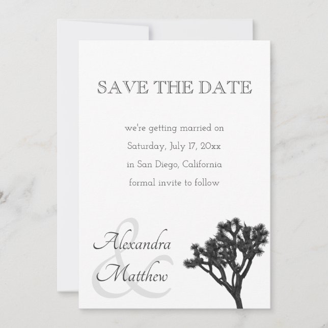 Modern Simple Elegant B&W Joshua tree Silhouette Announcement (Front)