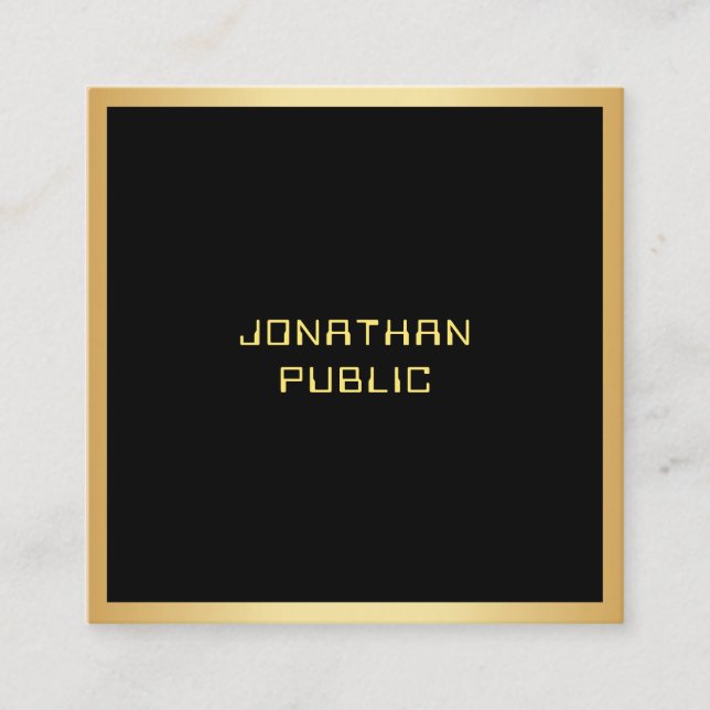 Modern Simple Elegant Black And Gold Template Square Business Card (Front)
