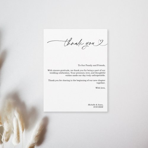 Modern Simple Elegant Black and White Heart Thank You Card