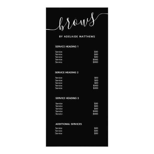 Modern Simple Elegant Black Brows Salon Price List Rack Card