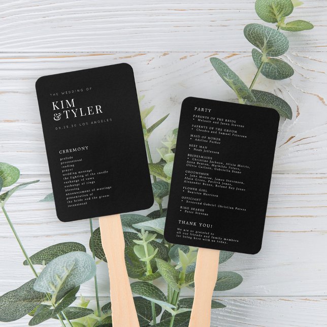 Modern simple elegant black wedding program hand fan (Creator Uploaded)