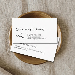 Modern Simple Elegant Black White Hair Stylist Business Card