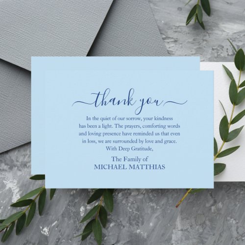Modern Simple Elegant Blue Funeral Bereavement Thank You Card