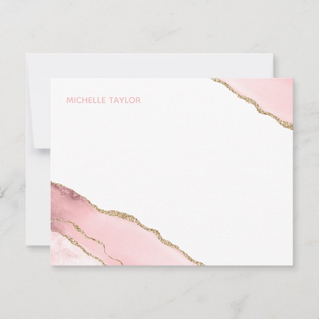 Modern Simple Elegant Blush Pink Agate Note Card (Front)