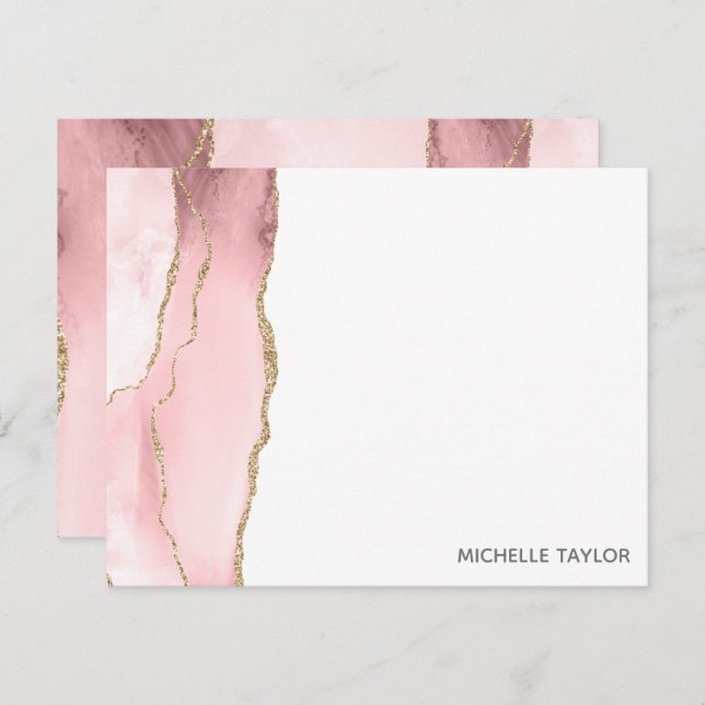 Modern Simple Elegant Blush Pink Agate Note Card (Front/Back)