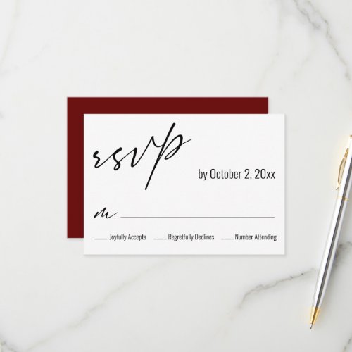 Modern Simple Elegant Burgundy Back Wedding RSVP Card