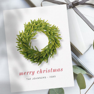 Modern Simple Elegant Chic Christmas Wreath Holiday Card