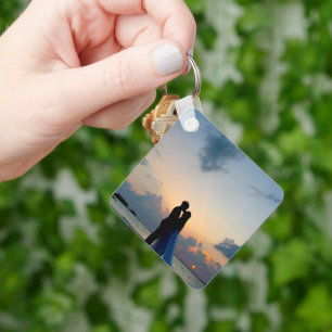 Modern Simple Elegant Chic COUPLE Photo Keychain