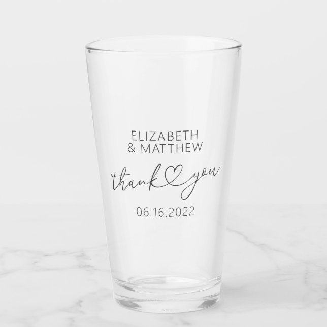 Modern Simple Elegant Chic Minimal Heart Wedding Glass (Front)