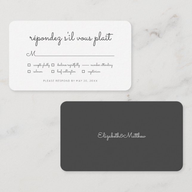 Modern Simple Elegant Chic Wedding Meal Option Note Card (Front/Back)