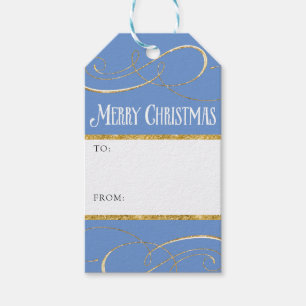 Modern Simple Elegant Christmas Gold Blue Swirls Gift Tags
