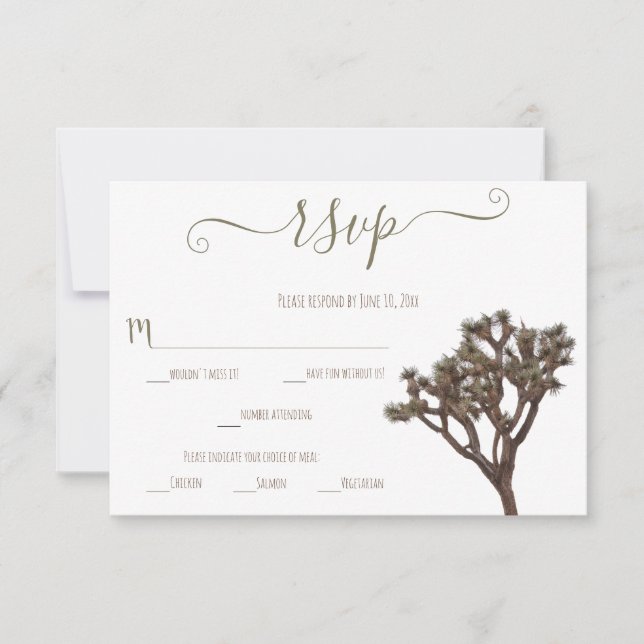 Modern Simple Elegant Color Joshua tree Silhouette RSVP Card (Front)
